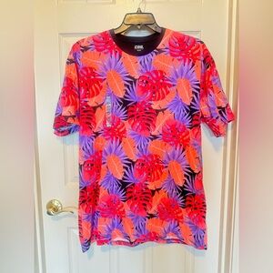 CAB Bold Leaf Print Short Sleeve Tee - Red and Purple